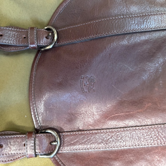 IL Bisonte Brown Leather and Olive Canvas Men's Backpack - Picture 4 of 10